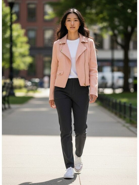 Lovella Rose Jackets & Blazers - Louella Rose Womens L Pink Linen Blend Moto Jacket L Zipper Collared Lightweight